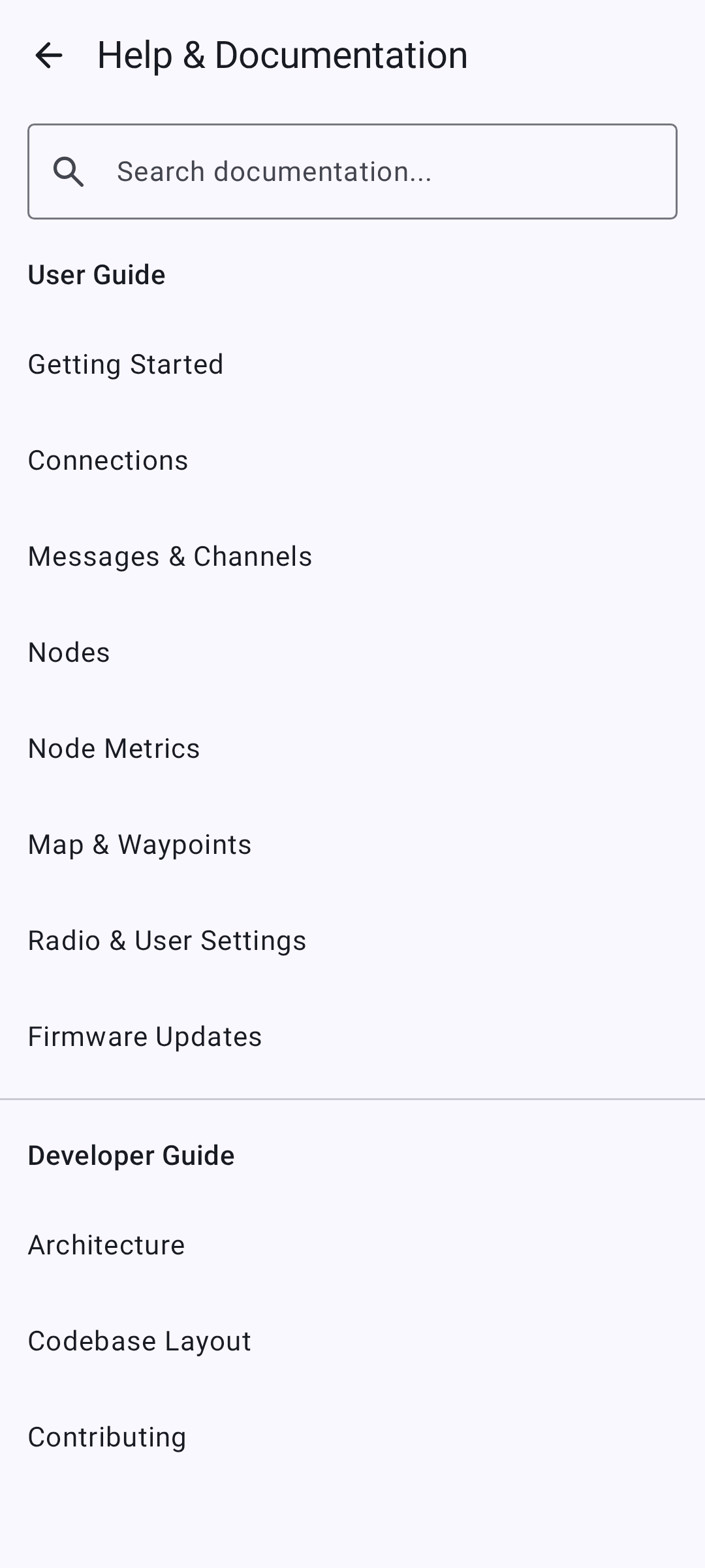Docs browser with table of contents
