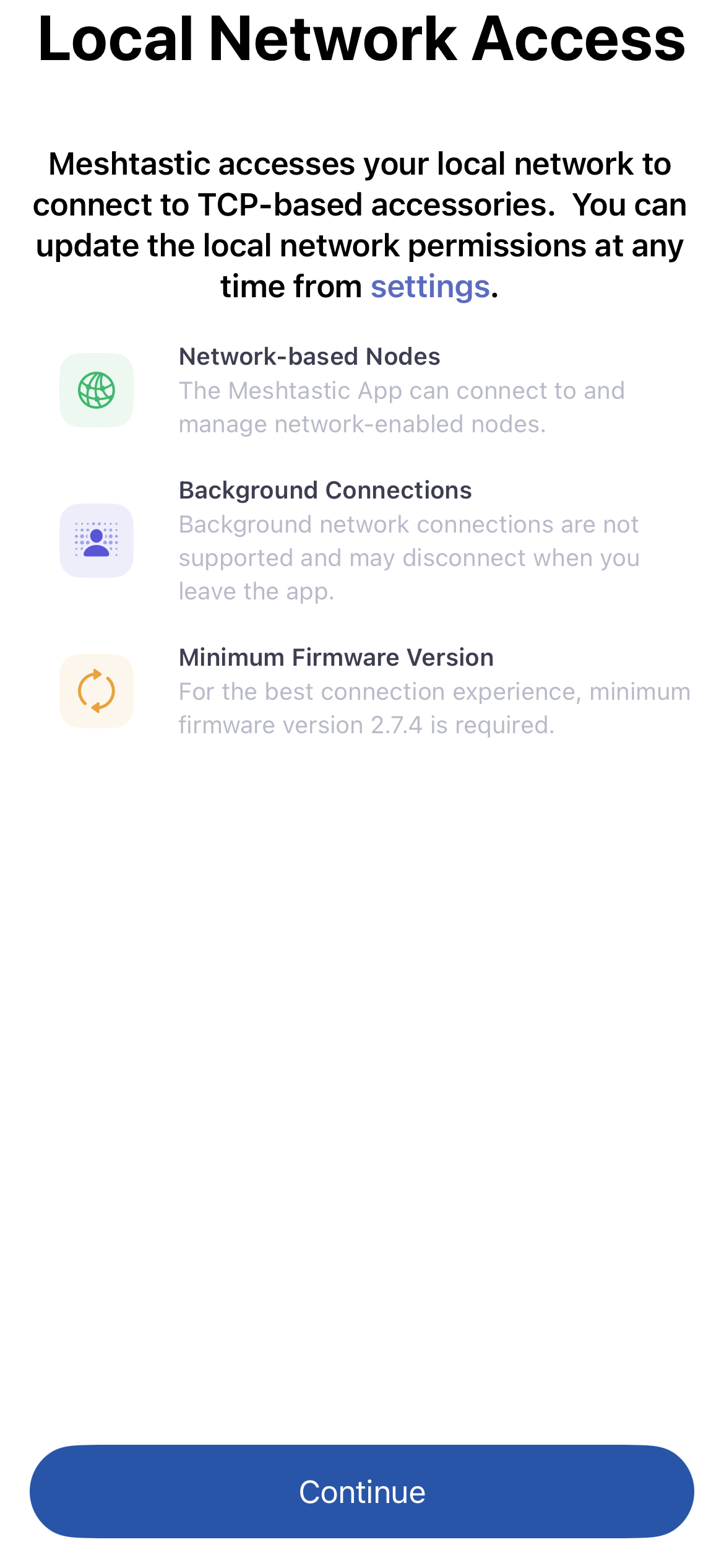 Local Network permission screen